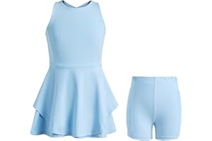 Handfrog Kids Girls Tennis Golf Dress Outfit Sleeveless Dress with Shorts Pockets 2 Piece Sport Athletic Sets