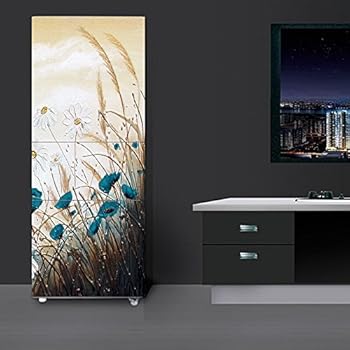 yazi Customized Door Fridge Sticker Closet Cover Blue Flower Self Adhesive Wall Decal Hallway Mural 23x59 Inch