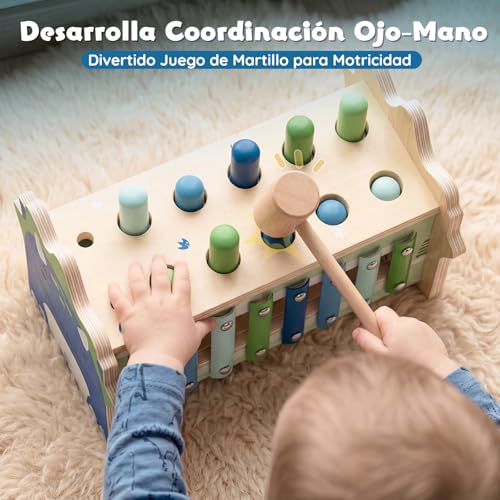 Lehoo Castle Montessori Toys 1 Year Old, Wooden Toy with Xylophone and Hammers for Babies, Educational Motor Skills Toys for Kids, Birthday and Christmas Gifts for Kids 1-3 Years Old