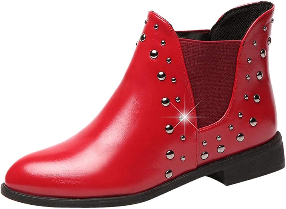 red leather flat ankle boots