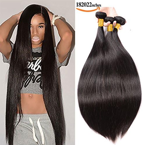 SEXAY 100% Brazilian Straight Hair Bundles 18 20 22 inch Grade 8A Unprocessed Virgin Remy Human Hair 3 Bundles Real Human Hair Extensions for Women Natural Color