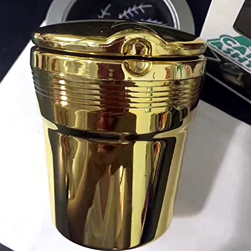 Follicomfy Car Cigarette Ashtray Auto Portable Smokeless Cup Holder Cylinder With Blue LED Light,Gold