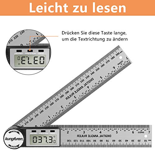 kungfuren Digitaler Winkelmesser, 2 in 1 Winkelmesser, Winkelschmiege Lineal mit LCD Anzeige, HOLD Funktion, 400 mm… – Bild 4