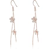 SLUYNZ Sterling Silver CZ Flower Dangle Earrings Chain for Women Teens Flower Drop Earrings Wedding Tassel