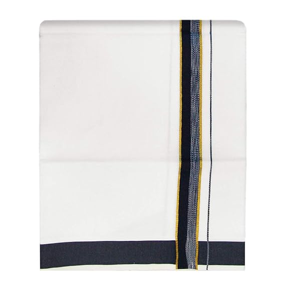 Mens Cotton Fancy Border Normal Dhoti (Size : FS-Per Piece - 2Mtrs) Color Dark Blue