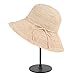 RIONA Women's Summer Hand-woven Foldable Wide Brim Fisherman 100% Raffia Straw Sun Hat(Beige)