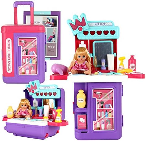 Faux Make-up Package, Self-importance, and Hair Salon for Ladies, Toddlers and Youngsters Faux Play Trolley Reworking Magnificence Set Full with Mirror, Lipstick, Eyeshadow, Hair Dryer, Fragrance, and Extra