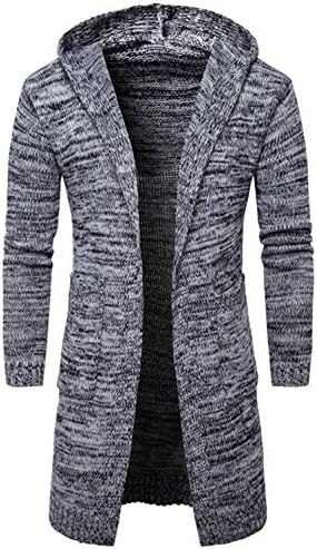 Also Easy fashion mens cardigan sweaters Casual long coat Autumn hooded Knitted Sweaters Europe and America Sweatercoats Gray M