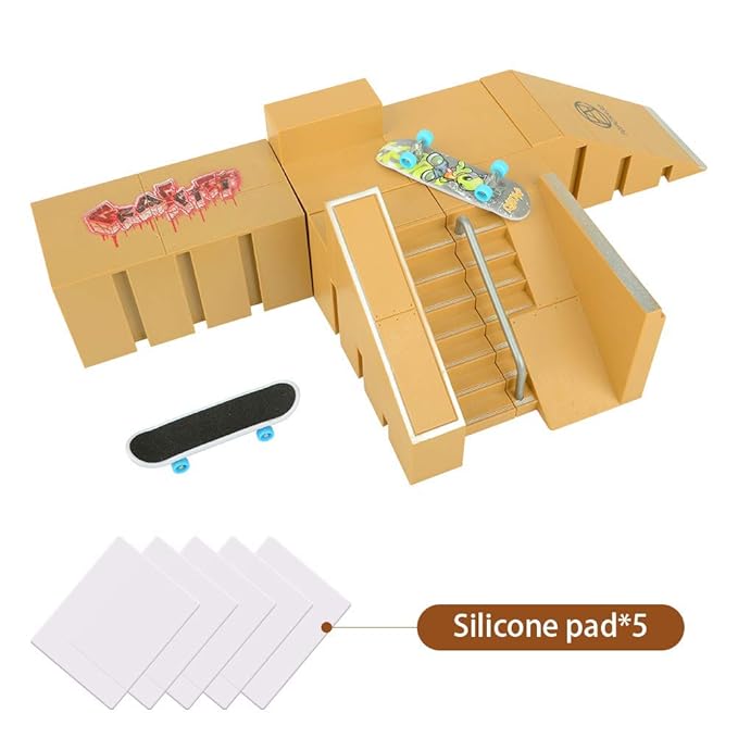 KidsHobby Mini Fingerskateboard-Park Kit mit 5 unabhängige Anbauteile und 2 Fingerboards