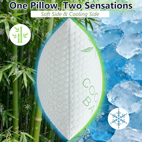 DGPEAR Memory Foam Pillows, Cooling Pillows Queen Size Set of 2 Adjustable Firm Bamboo Bed Pillows for Hot, Side, Back and Stomach Sleepers