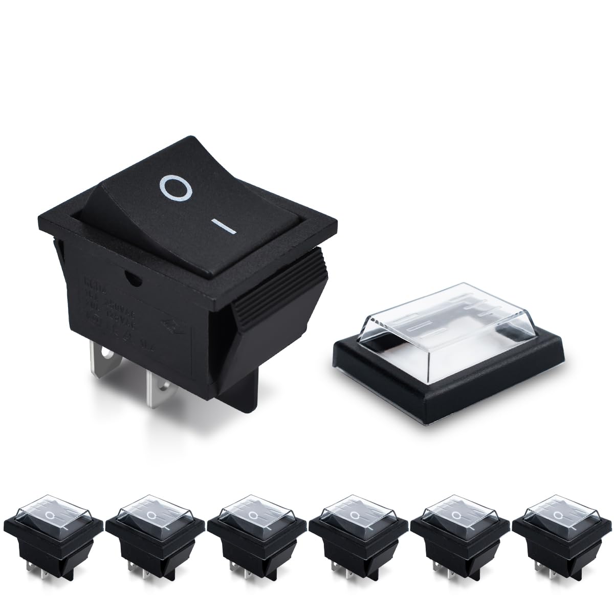 Innfeeltech 6 Pcs Mini Rocker Switch Black KCD4-101 4 Pin 4 Position Toggle Switch with 3 Waterproof Caps