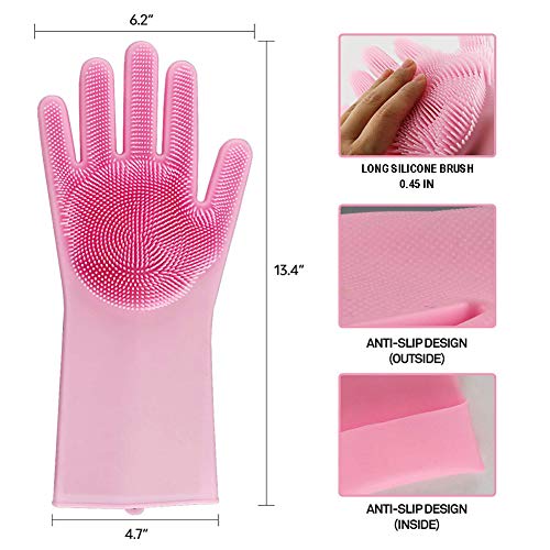 Dish Washing Gloves, 2 Pairs of Magic Silicone Dishwashing Gloves, Rubber Cleaning Gloves with Scrubber, Qhand Dish Gloves for Plate Fruit Kitchen Bathroom Car Home Clean and Pet Care, Universal Size