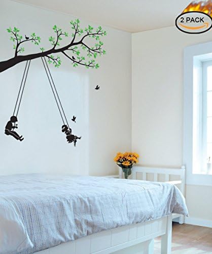 Kids on Tree Swings Wall Sticker Decorations