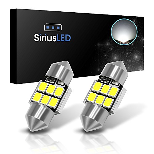 SiriusLED 2835 Chipset Extremely Bright Canbus Festoon 1.1 inch 28mm LED Trunk Cargo Courtesy Light Bulb Size DE3021 DE3022 400 lumen pure white 6000k Pack of 2