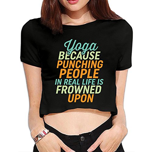 ZhiqianDF Funny Yoga Self Meditation Quote Sexy Womens Cropped Tops Tees Short T-Shirt Blouse Clubwear Black S - Thumbnail 6