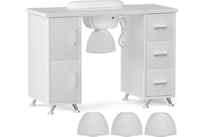 ABTSalon Nail Tech Desk Nail Table with Fan Acetone Resistant Manicure Desk Table Electric Downdraft Vent, White