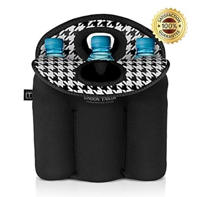 LONDON TAILOR Neoprene Bottle Tote Carrier Cooler - Holds a Six (6) Pack of Beer or Soda Bottles or Cans - Protects Glass from Damage - Insulated Like Coolers - Stylish & Easy to Carry