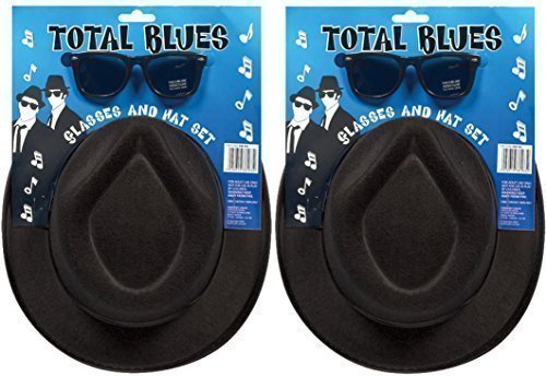 2 x Total Blues Soul Band Gangster Hats & Glasses Fancy Dress Costume Accessory