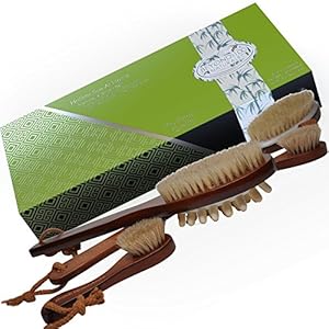 Image of Natural Boar Bristle Anti-Cellulite Brush, Body Brush and 2 Face Brush Set for Dry Brushing, Reduce Cellulite, Exfoliate Skin, Improve Circulation, Drain Lymph -Perfect as a Gift and FREE How-to ebook