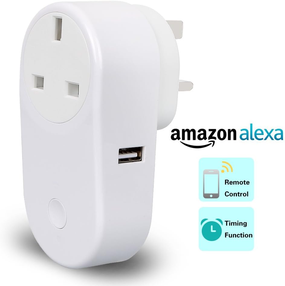 WiFi Smart Plug with USB port, LEMAIKJ Smart Phone Wireless Control Smart Socket with Timing Function, Remote Control Smart Plug Works with Amazon Alexa, Google Home, Voice Control, Free APP for iOS and Android