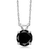 Gem Stone King 14K White Gold Black Diamond Pendant Necklace for Women | 1.80 Cttw | Gemstone April Birthstone | Round 7MM | With 18 Inch Chain
