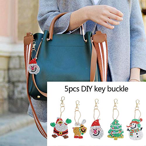 Christmas 5D DIY Key Chains Diamond Painting Santa Reindeer Xmas Tree Snowman Full Drill Rhinestone Mosaic Making Decorative Kits Pendant for Art Craft Key Ring Phone Charm Bag Decor (Christmas B)