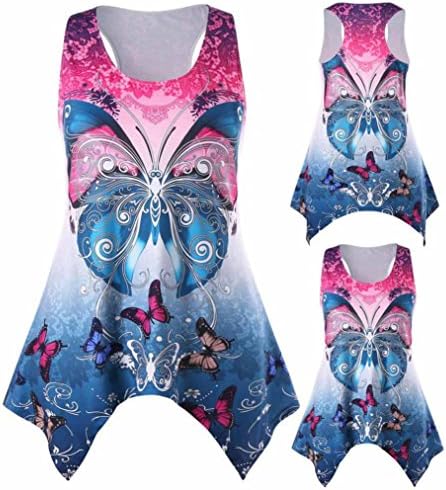 Leedford Women tops Womens Butterfly Print Blouse Sexy Vest Fashion Camisole Sleeveless T-Shirt (L, Blue)