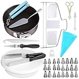 Cake Decorating Kit - 9 Inch Springform Cake Pans 24 Piping Nozzles Cake Stand 11 Inch Cake Turntable,2 Icing Spatula and 3 Icing Smoother,Pastry Bag,Cutter,Cheese Spatula