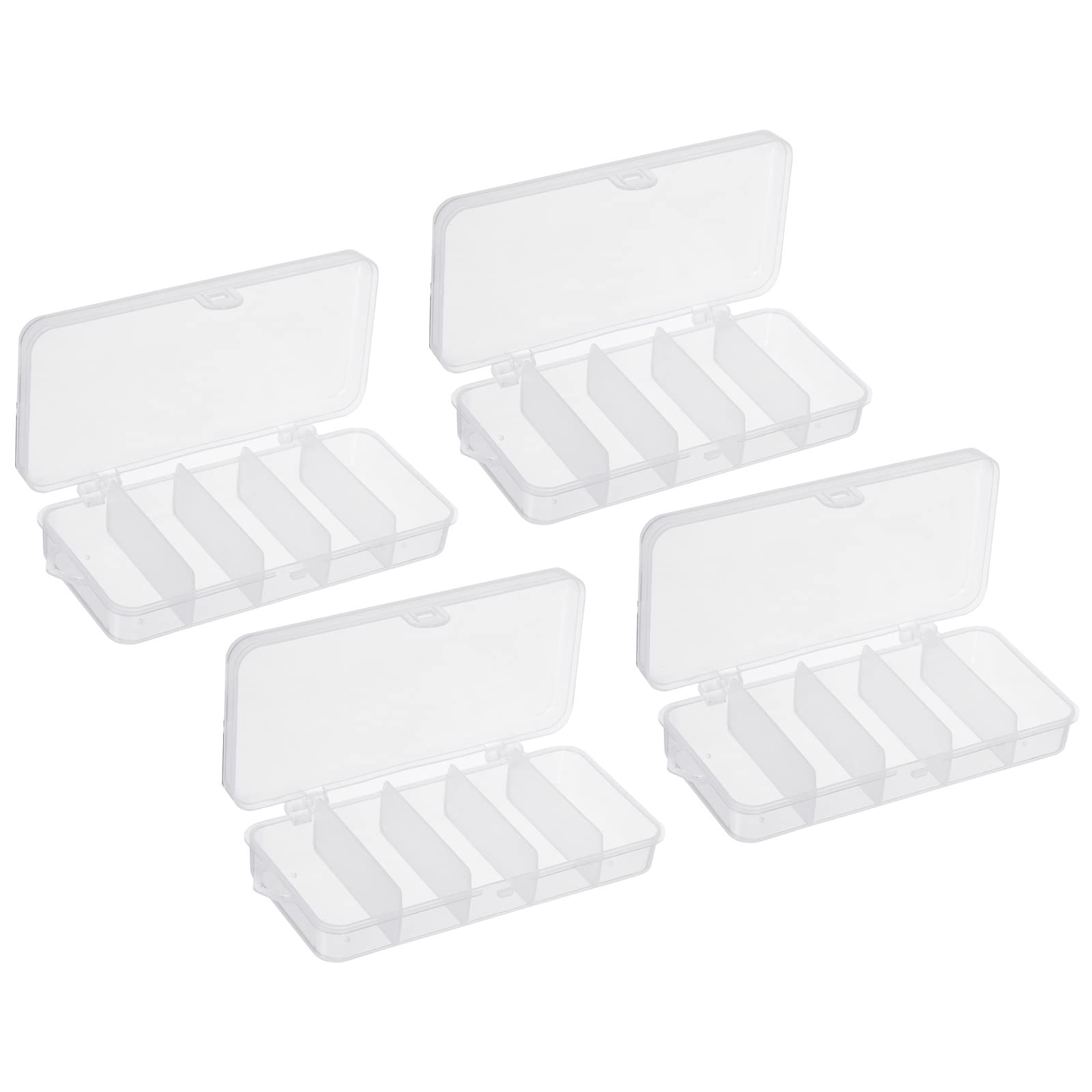 PATIKIL Fishing Tackle Box, 4 Pack 4.9 x 2.4 x 1 Inch Plastic 5-Grid Fish Lure Bait Hooks Accessory Storage Container, Clear