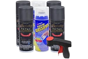Plasti Dip Rim Kit - 4 Aerosol Cans Luxury Black Sapphire, 2 Aerosol Cans Glossifier, Spray Can Gun. Multi Purpose Rubber Coating Spray Paint Ideal for Automotive and Home Improvement Projects