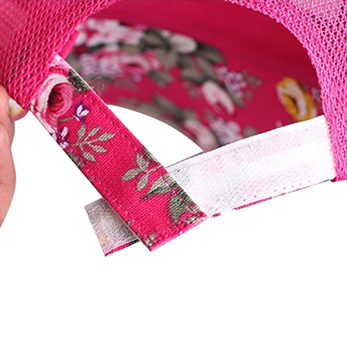 Newest trent Perforated Adjustable Sport Mesh Cap Sun Hat, Flower Floral Print Baseball Cap Golf Hats Tennis Hat for Women girls - Hot Pink - Thumbnail 2