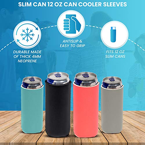QualityPerfection Slim Can Cooler Sleeves (12 Pack) Insulated, Beer/Energy Drink Neoprene 4mm