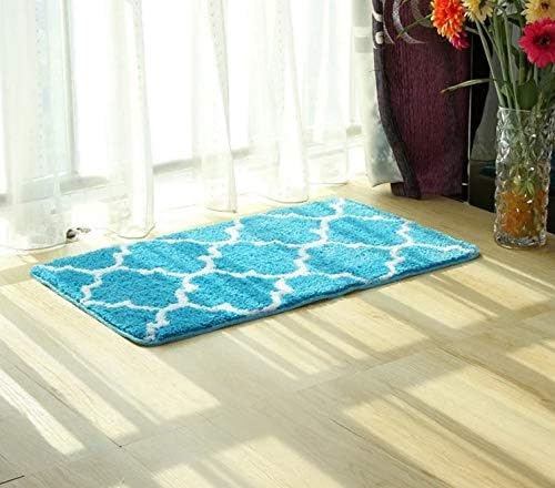 HoEOQeT Flocking Crown Door Mats Breathable and absorbent Living room coffee table bedroom carpet Floor mats Bathroom anti-skid Bedroom bedside rug (Color : Blue)