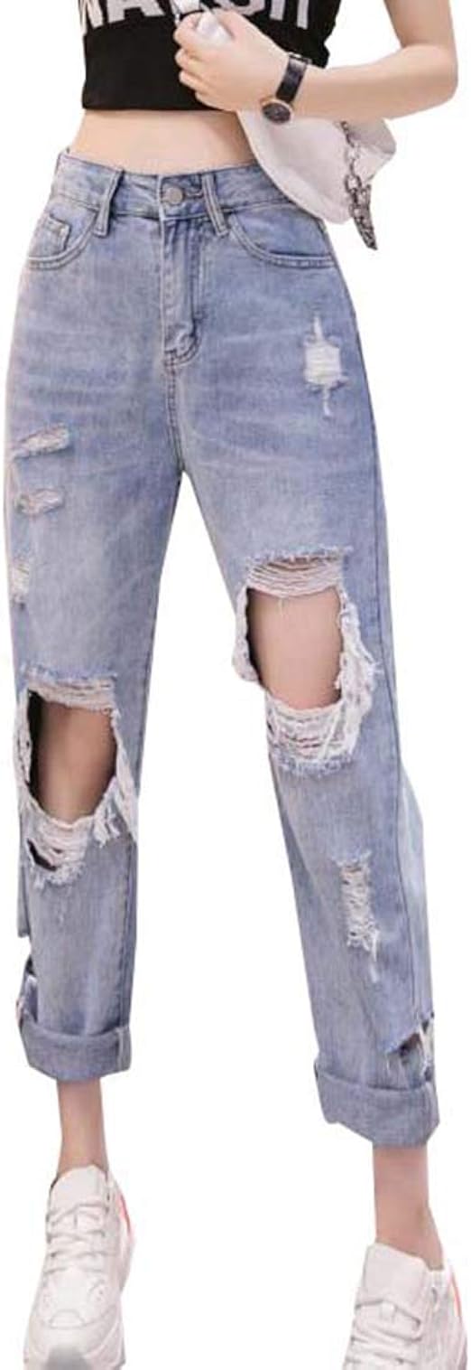 Amazon Mlbossクラッシュパンツ レディース ゆったり ロングパンツ ダメージ加工 ジーンズ ファッション クデニムパンツ ストリート系 ジーンズ 通販