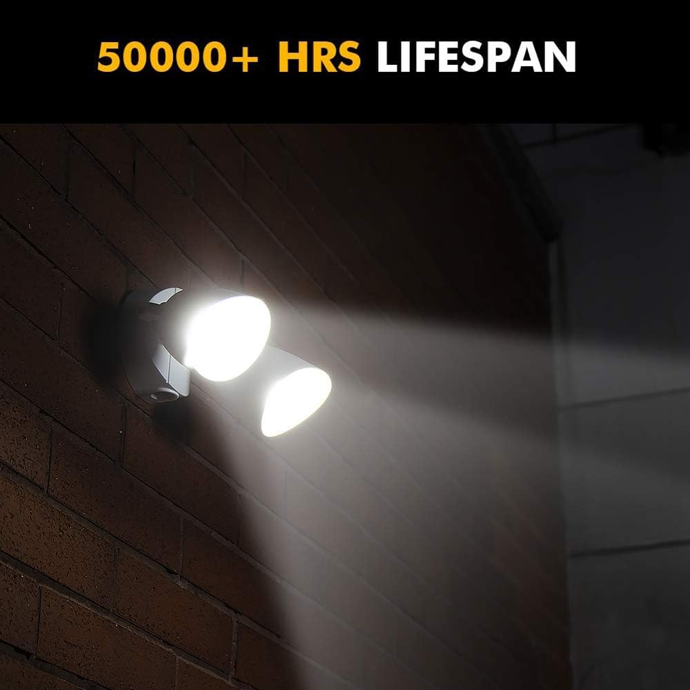 LUTEC 6222W 1380 Lumen 23 Watt 26 LED Dual-Head Floodlight Outdoor, Full Metal Design, Waterproof Exterior Security Wall Light for Patio, Garden, Yard-White - - 