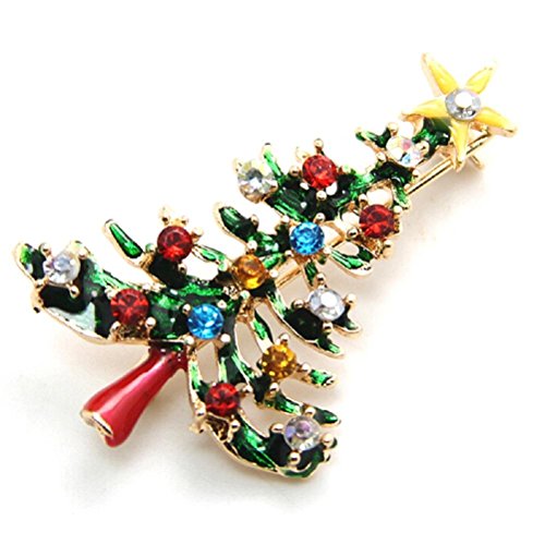 Haodeba 1 Piece Gorgeous Enamel Rhinestone Brooch Christmas Tree Brooch Pins Party Favor Best Gift for Girls Women Ladies