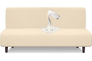 Granbest Water Repellent Futon Cover High Stretch Armless Sofa Covers Foldable Sofa Bed Covers Jacquard Futon Slipcover Waterproof Furniture Protector for Kids, Pets (Futon, Beige)
