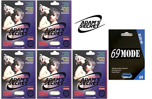 69MODE Blue69 1Pill - New Adams Secret 3000 5Pill 100% Natural Male Libido Performance Enhancement with Adam's Secret Original Inner Seal (69MODE(1) AD3000(5))