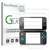 Nintendo 2DS XL Glass Screen Protector, amFilm [2 Glass Top, 2 Glass Bottom] Screen Protectors for New Nintendo 2DS XL 2017 (4 Protectors in Package)