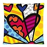 Romero Britto Heart Painting Custom 18x18 Inch Throw Cushion Cover Pillow Cases (Twin Sides)