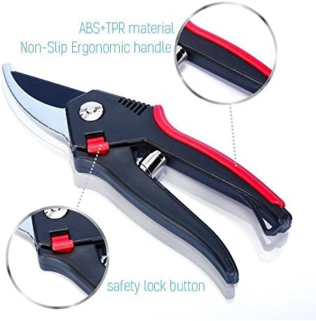 8" Bypass Pruning Shears,Tree Trimmers Secateurs, Hand Pruner, Garden Shears, Clippers For The Garden, Perfect sharp for best cutting Strong Safety Lock Button for Children Sefe