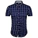 MUSE FATH Short Sleeve Shirt-100% Cotton Plaid Shirt-Easycare Short Sleeve Shirt-Deep Blue-M