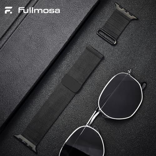 Fullmosa Correa Magnética Para Apple Watch 40mm 44mm 46mm 45mm 42mm 49mm 41mm 38mm,Pulsera Repuesto de Acero Inoxidable Milanese Loop para iWatch Ultra SE 3/2/1 Series 11 10 9 8 7 6 5 4 3 2 1,Negro