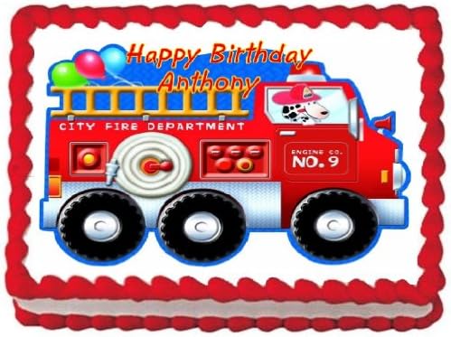 Firetruck Edible Frosting Sheet Cake Topper - 1/4 Sheet