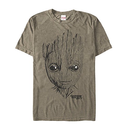 Marvel Men's Guardians of The Galaxy Vol. 2 Groot Face Mocha Heather T-Shirt