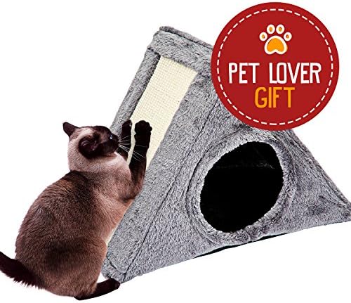 Cat Scratching Board Pad, Triangle Claw Pad Corrugated Cardboard Cat Toy (Grey)