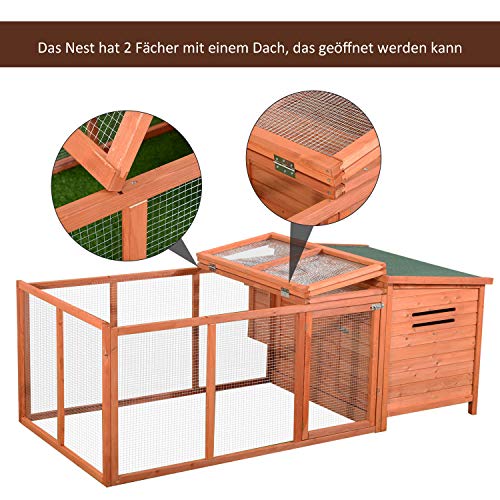 Pawhut Hühnerstall Hühnerhaus mit Nistkasten Eierkiste mit 2 Fächern, Tanne, Draht, Asphalt, 223,5 x 145 x 81 cm, Orange… – Bild 6