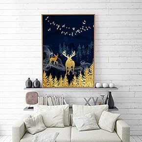 Framed Canvas Home Artwork Decoration Golden Abstract Style Canvas Wall Art for Living Room, Bedroom - 16x24 inches