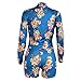 Tracksuit Women Long Sleeve Tropical Floral Blazer Jacket Coat + Shorts 2 Piece Set Suit African Dashiki Slim Fit Blue, X-Large