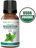 Organic Peppermint Essential Oil, USDA Certified Organic by RejuveNaturals, 15 ml | 100% Pure, Food Grade | For Headaches, Nausea & More